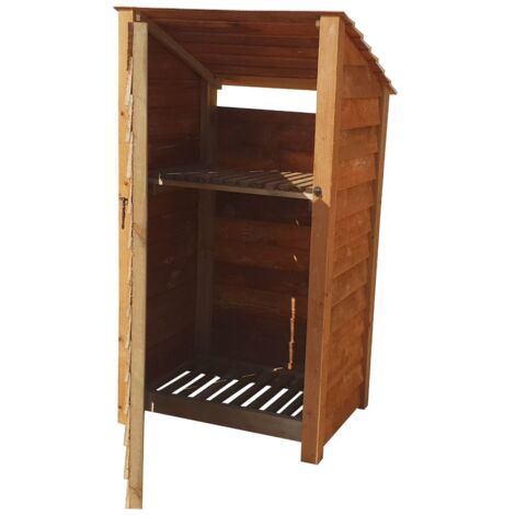 Wooden Log Store Reverse Roof, W99xH180cm (Brown finish) With doors and With Kindling Shelf