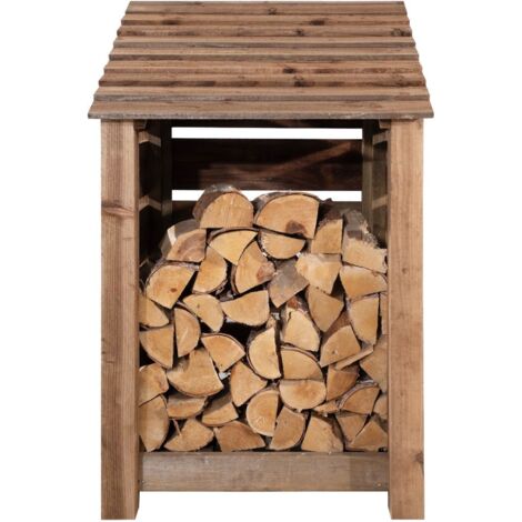 Wooden log store, Slatted timber storage (W-79cm, H-126cm, D-88cm) brown finish