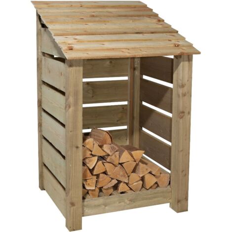 Wooden log store, Slatted timber storage (W-79cm, H-126cm, D-88cm) natural finish