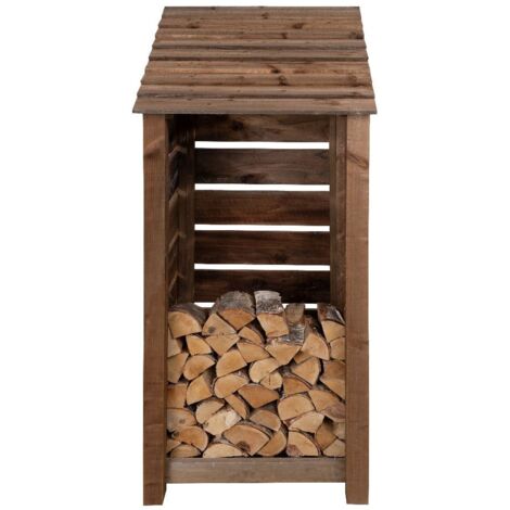 Wooden log store, Slatted timber storage (W-79cm, H-180cm, D-88cm) brown finish