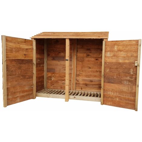 Wooden Log Store, W187xH180cm (Brown finish) With doors