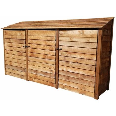 Wooden Log Store, W335xH180cm (Brown finish) With doors