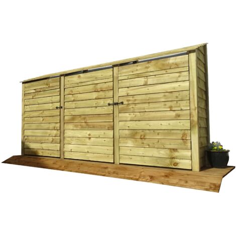 Wooden Log Store, W335xH180cm (Light green, natural finish) With doors and With Kindling Shelf