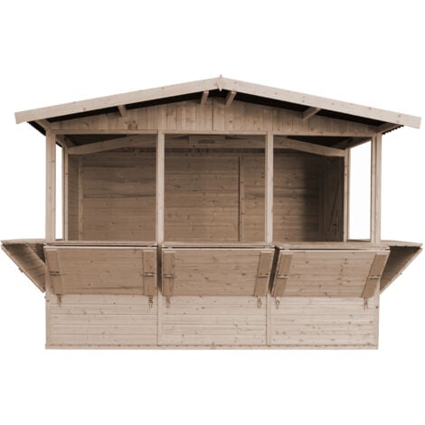 Wooden Market Stall, Wooden House Ideal as a Garden Bar or Retail Stand with Counter, FIVE WINDOWS, 263 x 336 cm, Quality Shiplap Pop-Up Kiosk for Outdoor Events TIMBELA M150B