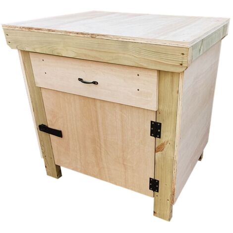 Wooden MDF top storage workbench with lockable cupboard and drawers (V.4)  (H-90cm, D-70cm, L-90cm)