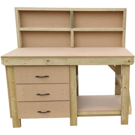 Wooden MDF top tool cabinet workbench with storage shelf (V.7) (H-90cm, D-70cm, L-180cm) with back panel