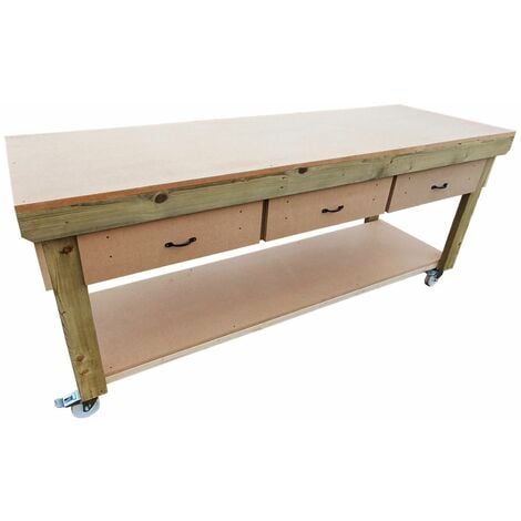 Wooden MDF Top Workbench With Drawers (V1), 8ft (240cm) With wheels