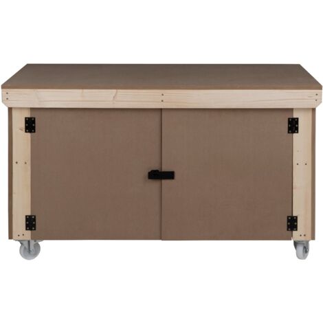 Wooden MDF Top Workbench With Lockable Cupboard (V.9) (H-90cm, D-70cm, L-150cm) double shelf and wheels