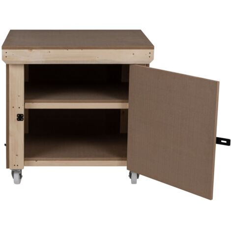 Wooden MDF Top Workbench With Lockable Cupboard (V.9) (H-90cm, D-70cm, L-90cm) double shelf and wheels