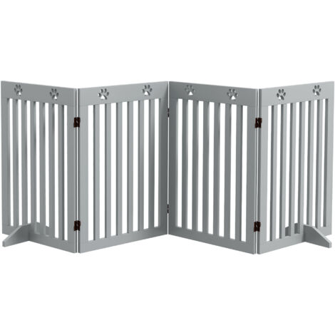 Wooden Pet Gate Foldable Freestanding Dog Safety Barrier w/ Support Feet, Grey