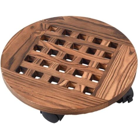 Wooden Plant Stand - Round Solid Wood Flower Pot Saucer with Wheels, Mobile Flower Stand Base with Wheels, Plant Pot Caddy (25cm)
