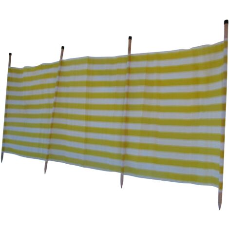 Wooden Pole Striped Camping Windbreak - Yellow 8.2M (Beach Holiday Garden Weather Shelter)