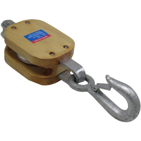 Wooden Pulley Block 8" Single Sheave Swivel Hook