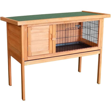 Wooden Rabbit Hutch Guinea Pig Cage Run w/ Cleaning Tray Grey/Brown