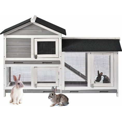 Wooden Rabbit Hutch Outdoor Bunny Cage with Run Backyard Guinea Pig Coop Outdoor Chick Coop House with Removable Tray Ramp Shelter