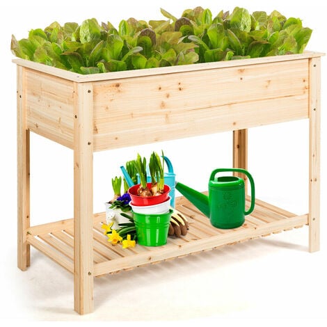 main image of "Wooden Raised Garden Bed Elevated Planter Stand Herb Flower Holder Box W/Storage"