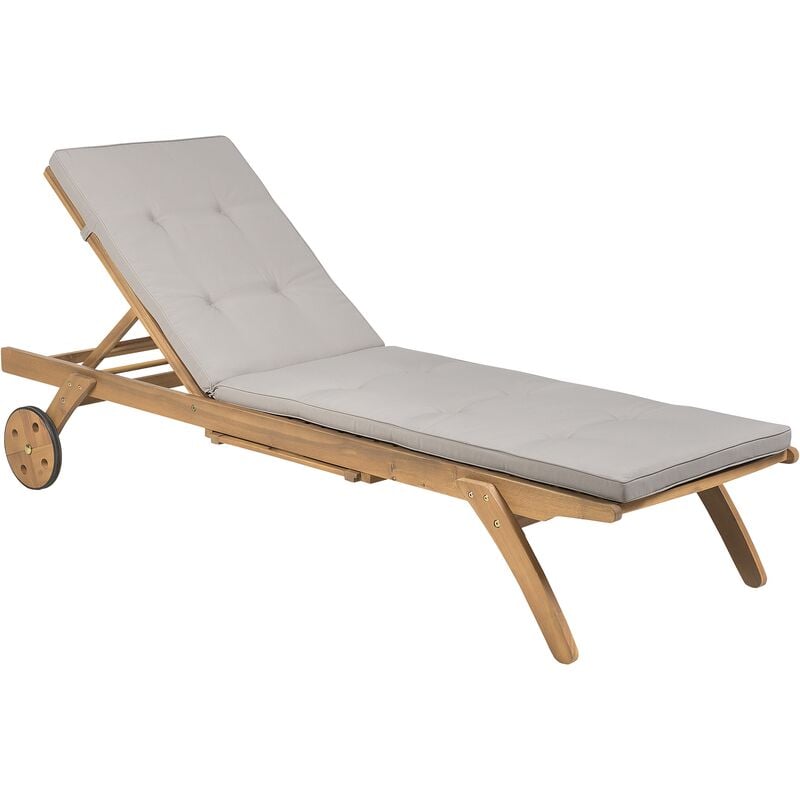 Outdoor Garden Patio Lounger Sunbed with Cushion Taupe Acacia Wood Cesana