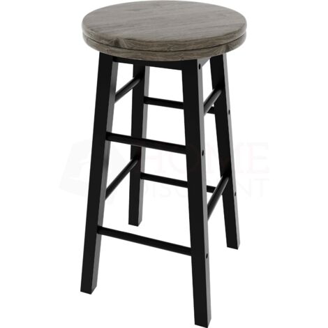 Wooden Revolving Bar Stool Set of 2 Solid Pine Kitchen Dining Room Seat, Black