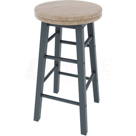 Wooden Revolving Bar Stool Set of 2 Solid Pine Kitchen Dining Room Seat, Grey