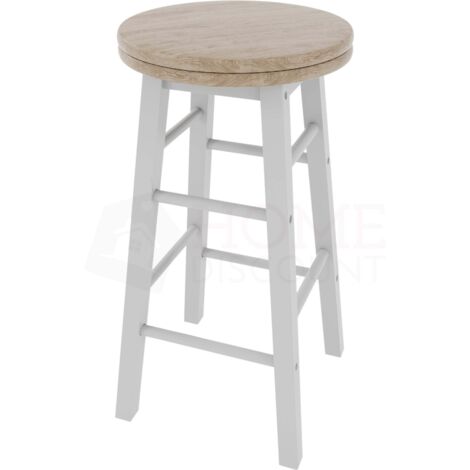 Wooden Revolving Bar Stool Set of 2 Solid Pine Kitchen Dining Room Seat, White