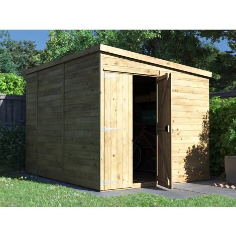 Wooden Shed Garden Storage 2.4m x 3m Pressure Treated Pent Roof No Window Overlord Modular - Dunster House