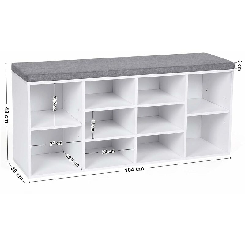 Wooden Shoe Bench Storage Cabinet Rack Hallway Cupboard Organizer With Seat Cushion 104 X 30 X 48cm White Lhs10wt