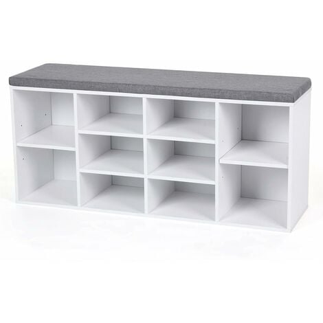 main image of "Wooden Shoe bench Storage Cabinet Rack Hallway Cupboard Organizer with Seat Cushion 104 x 30 x 48cm Natural/White"
