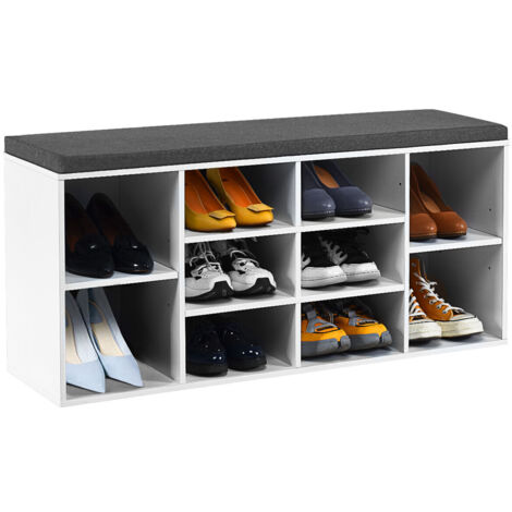 main image of "Wooden Shoe Rack Bench Shoe Storage Cabinet Organizer Stand with Seat Cushion"
