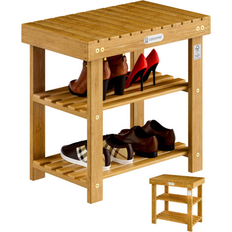 Wooden Shoe Storage Rack Bench Hallway Brown Organiser Cabinet Furniture 3 Tier  M - 50x30x46cm (de)