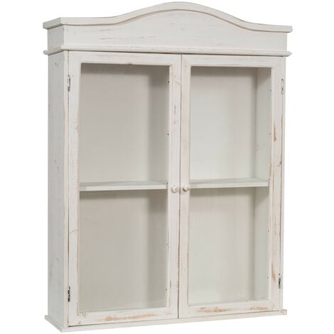 BISCOTTINI WOODEN SHOWCASE CABINET ANTIQUE WHITE FINISH L64XPR17XH84 CM SHABBY STYLE