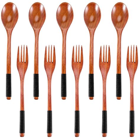 Wooden Spoons Forks Japanese Style Wooden Utensils Set (10 Pieces)--