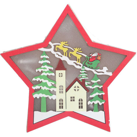 Wooden Star Shaped Ornament Christmas Decoration Ornaments Crafts with LED Light for Dining Table