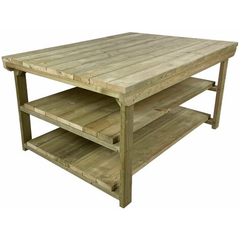 Wooden Super Heavy Duty Indoor / Outdoor Workbench, 4ft(120cm) Depth, 3ft(90cm) length, Double shelf