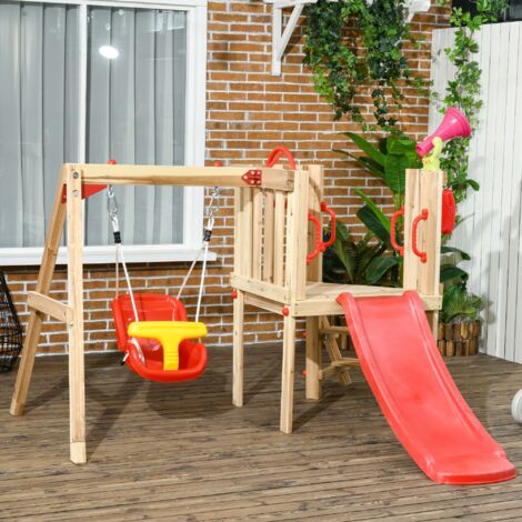 Wooden Swing and Slide Set for Toddler 18-48 Months, Outdoor Use, Red