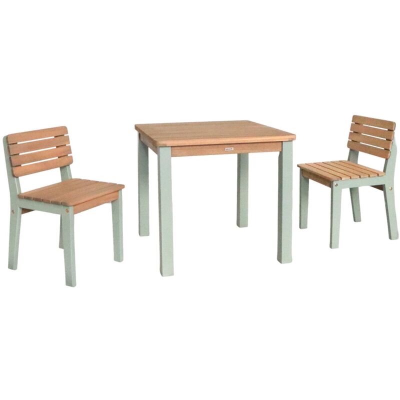 Sweeek Children's Wooden Table With Chairs, Caroline, Sage Green, 50x50x50 Cm