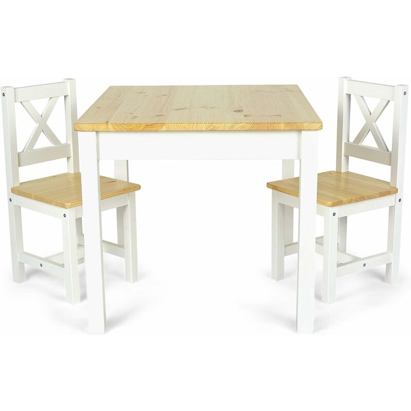 Wooden table with two chairs set - Pola - white/pine