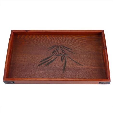 Wooden Tea Serving Tray for Breakfast with Handle, Rustic Serving Tray for Tea and Water Drinks, Desk Organizer, Kitchen Organizer