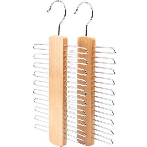 Wooden Tie Hanger, 2-Piece Tie Rack with 20 Shelves for Belts, Scarves, and Tie Storage