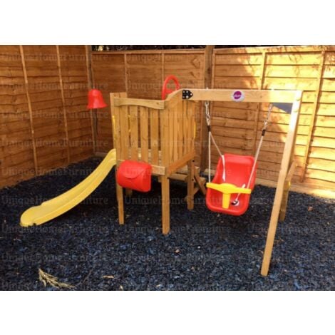 main image of "Wooden Toddler Playground Outdoor Swing Set Kids Baby Playcentre Garden Slide"