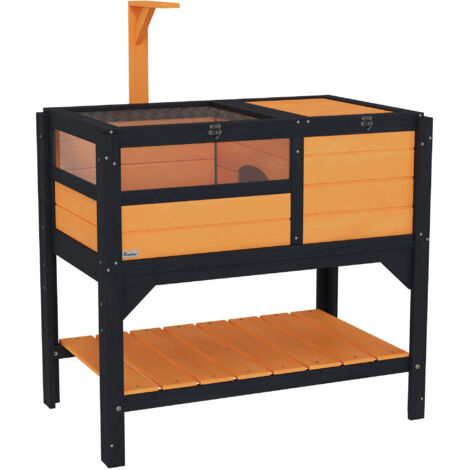 Wooden Tortoise House, with Shelter, Run, Shelf, Lamp Holder, Tray, Yellow