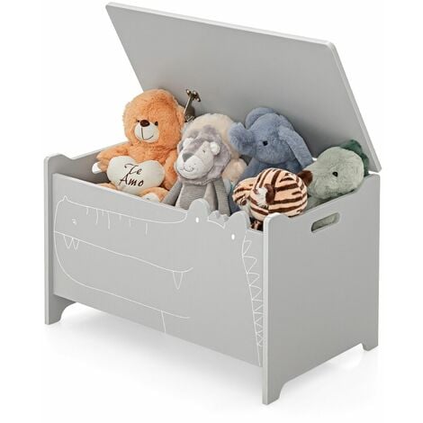 SoBuy KMB59-W, Children Kids Toy Storage Box Organizer Storage Bench with  Safety Hinged Lid