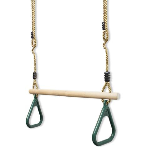 TODECO Wooden Trapeze Swing, Swing with Gymnastics Rings, Grün, 200 cm, Material: Kunststoff (PP, PE), Holz