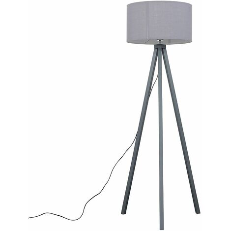 Grey Wood Tripod Floor Lamp With, Camden Black Tripod Floor Lamp With Xl Grey And Gold Reni Shade
