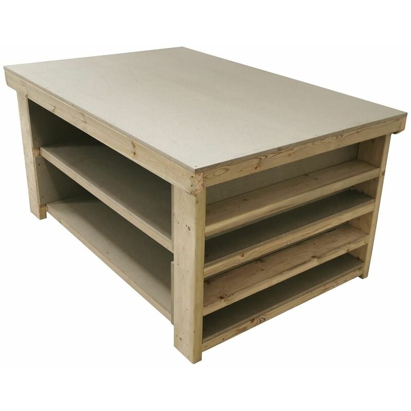 Wooden uniMDF Moisture Resistant Top Workbench with Extra shelving, 3ft(90cm) Depth, 5ft(150cm) length, With wheels