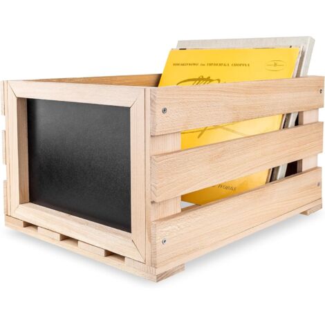 Wooden Vinyl Storage Crate with Chalkboard 46 x 36 x 25 cm