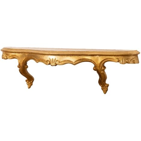 WOODEN WALL SHELF W47XD13XH14 CM,  WITH ANTIQUED GOLD LEAF FINISHING