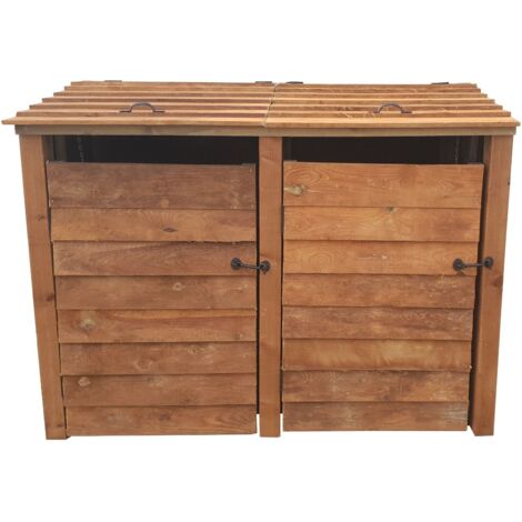 Wooden wheelie bin storage, for double 240l waste bins (brown finish)