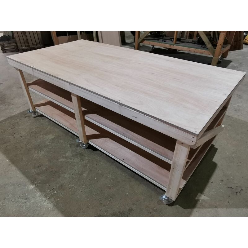 Wooden Work Bench Eucalyptus Ply Top 3Ft And 4Ft Wide With Wheels-4Ft-3Ft-Without Shelf-Standard Legs