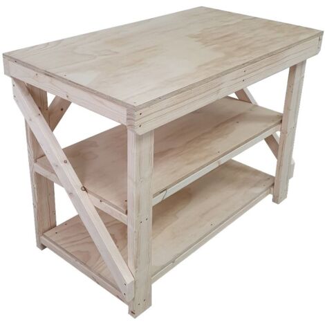 Wooden Workbench 18mm Plywood Top Industrial Garage Heavy-Duty, 4ft (120cm) Double shelf