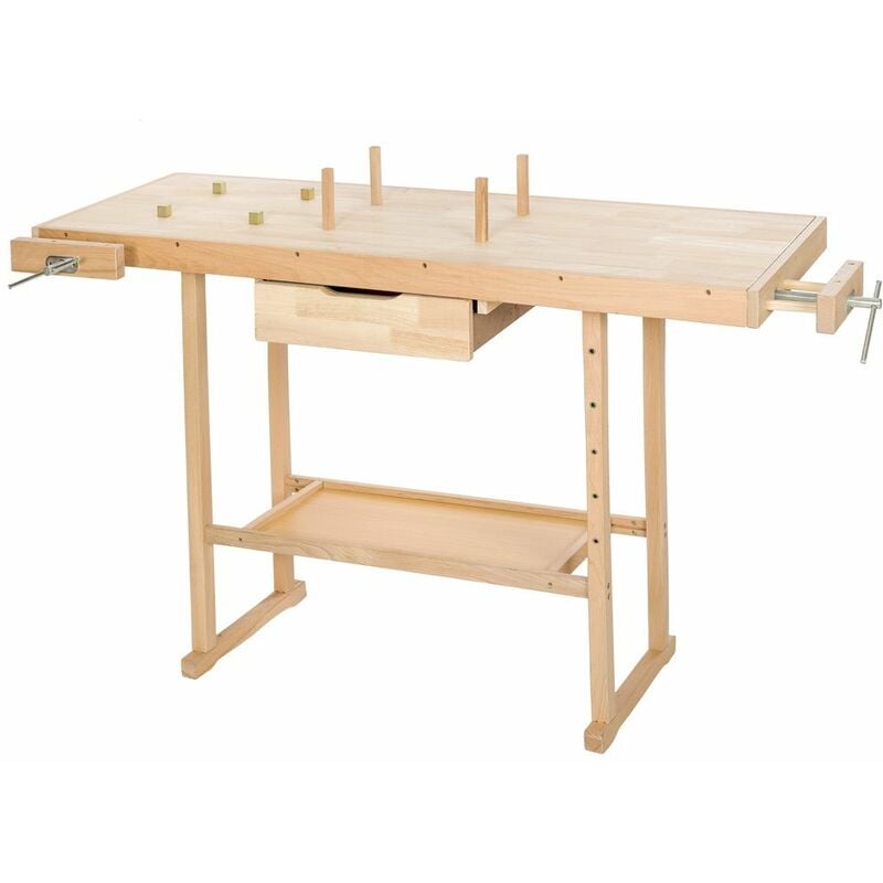 Workbench with vices model 2 wooden - woodworking bench, garage workbench, workbench vice - brown